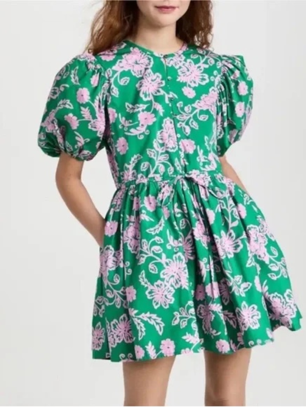XiRENA Aurie Mini Dress - Pink Green Floral Poplin - Size XS